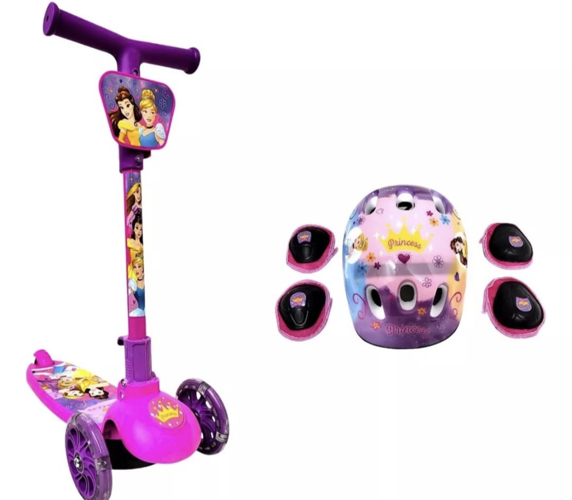 MONOPATÍN PRINCESAS CON LUCES Y KIT DE PROTECCIÓN